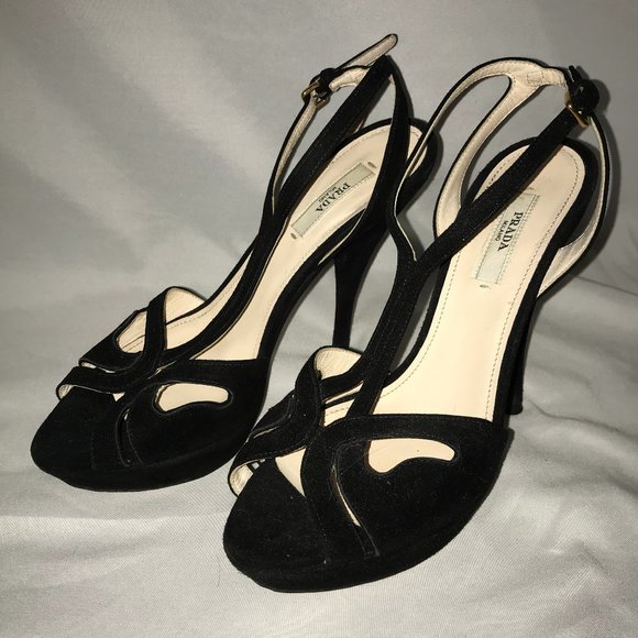 Prada Shoes - Prada Suede Cutout Ankle Strap Platform Heel